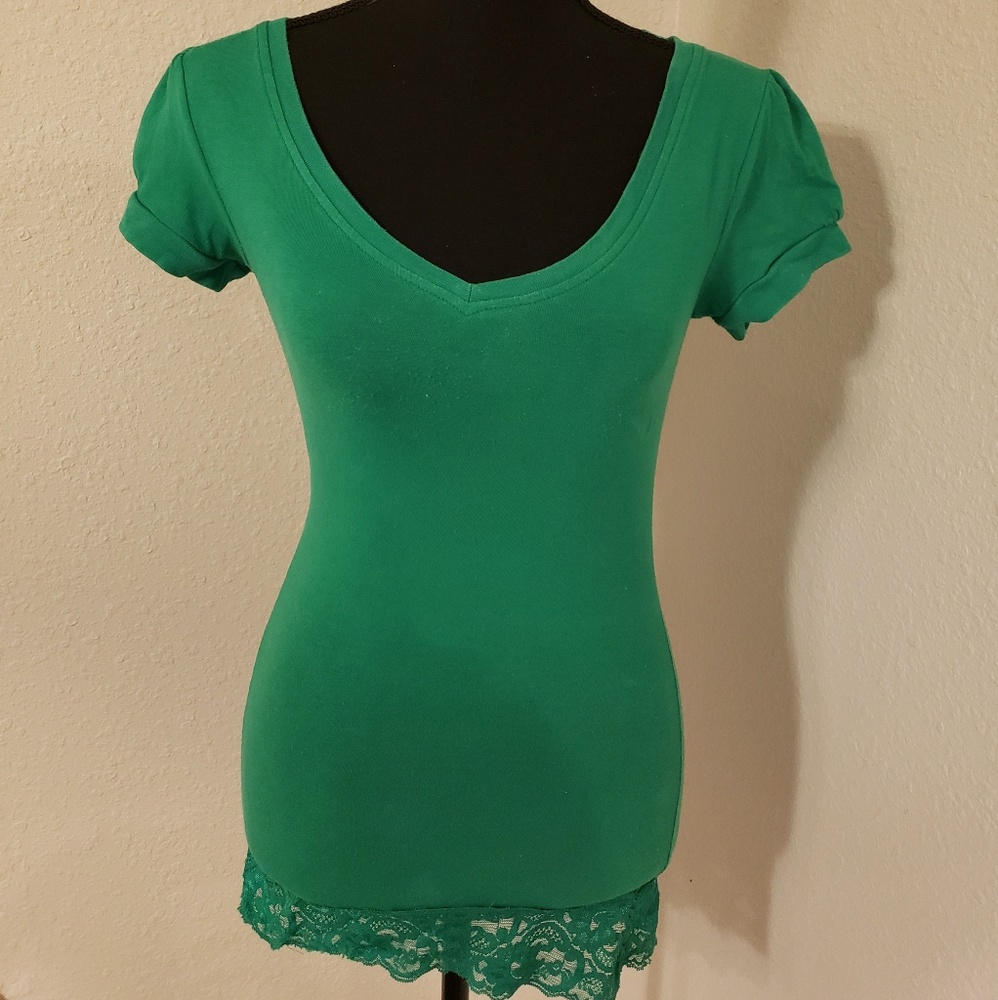 4 for $20 Bundle & Save Green Cotton Tee with Lace